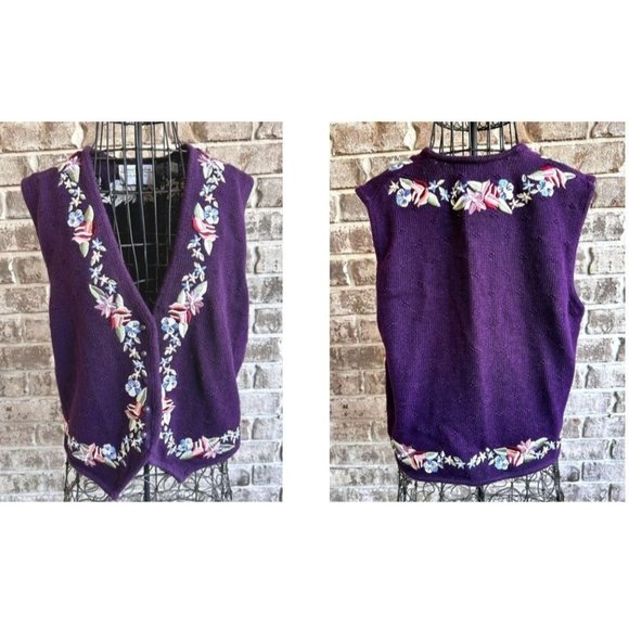 Vintage Marisa Christina Classics Floral Vest Small Plum Embroider Sweat… - Picture 8 of 12